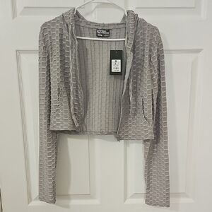 Gray Textured Women's Activewear Hoodie Zipup Sweater